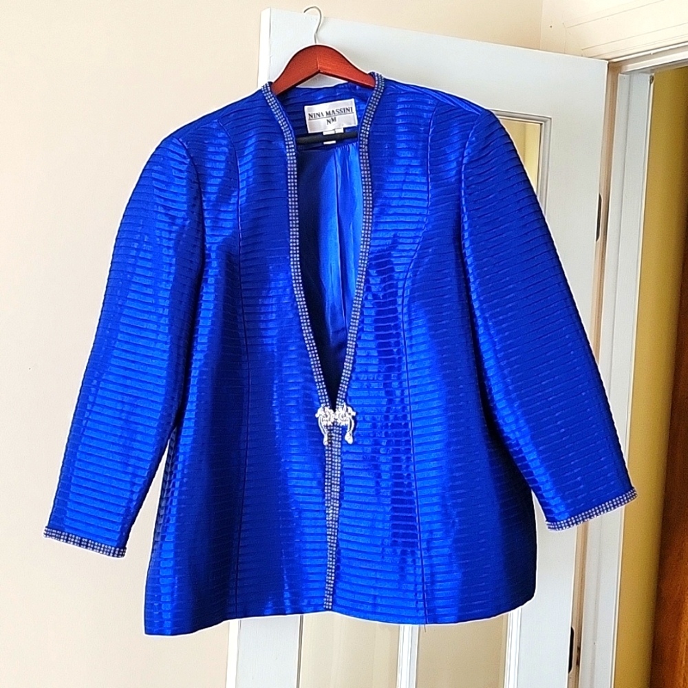 💜 NINA MASSINI Royal Blue Diamond-esque Clasp Cruise wear Jacket
